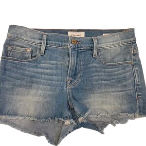 FRAME Le Cutoff Jean Shorts Med. Wash Faded Raw Frayed Hem Daisy Dukes Size 25